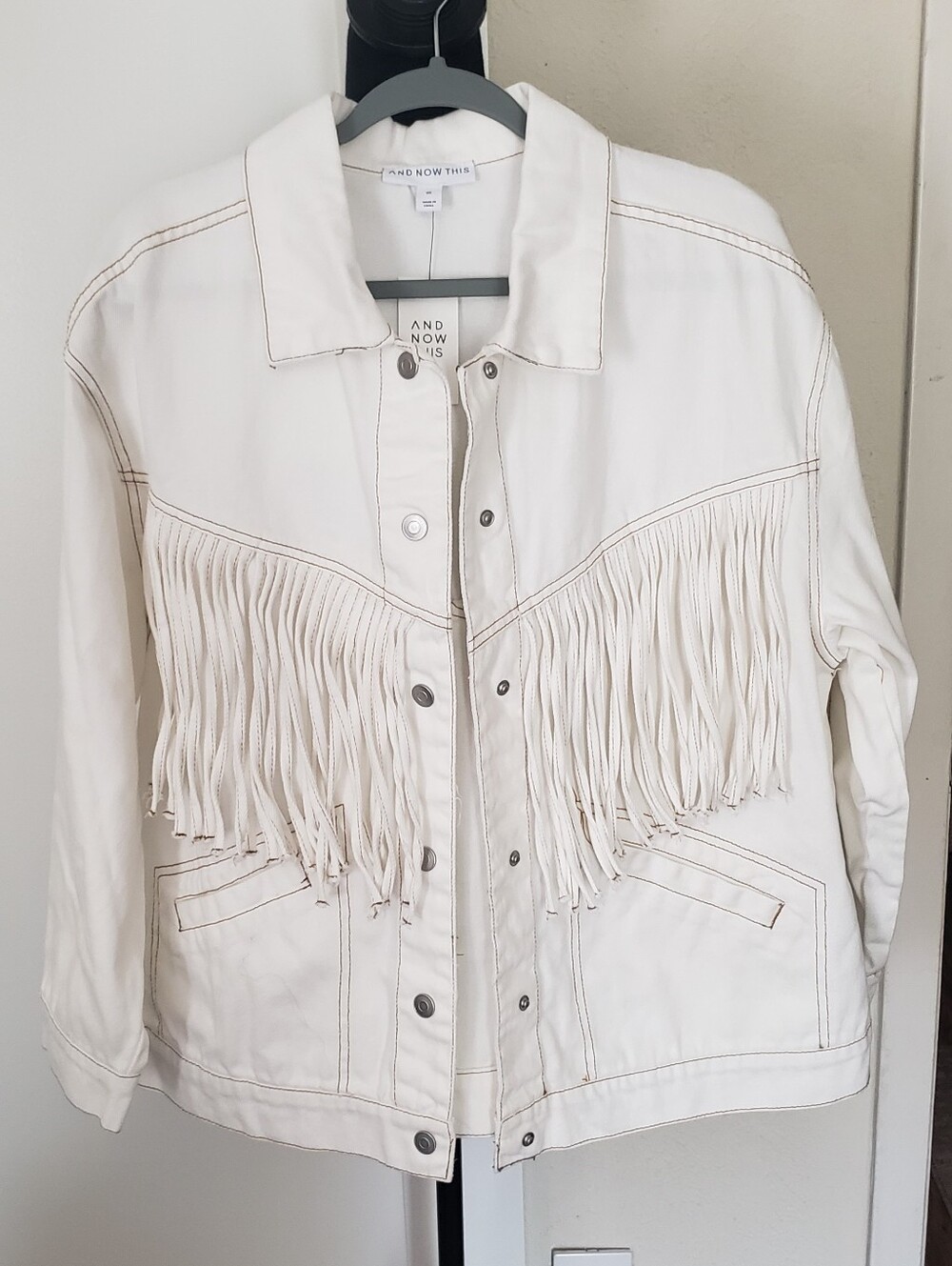 Cream Fringe Denim Jacket